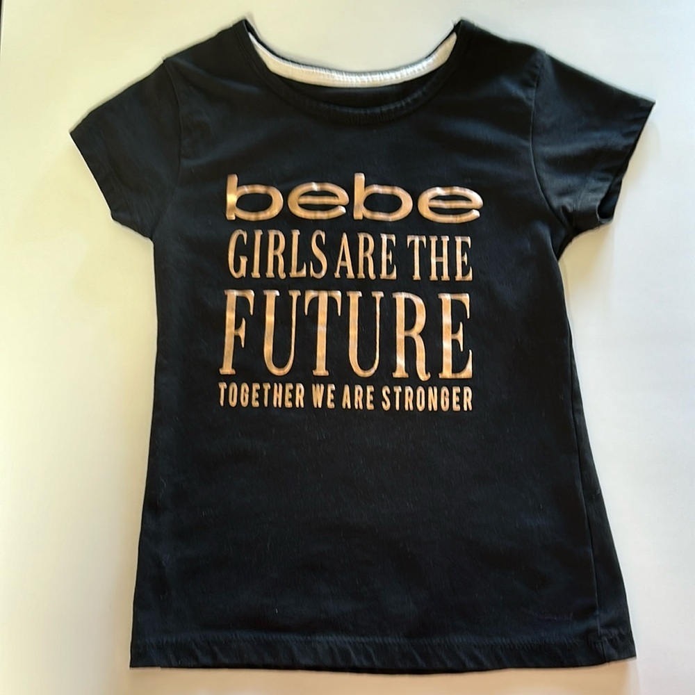 Bebe girl’s black positive message tee, size M (10/12)